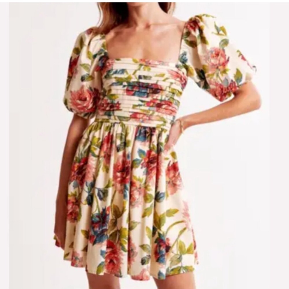 Abercrombie & Fitch Emerson Floral Mini Dress with Puff Sleeves